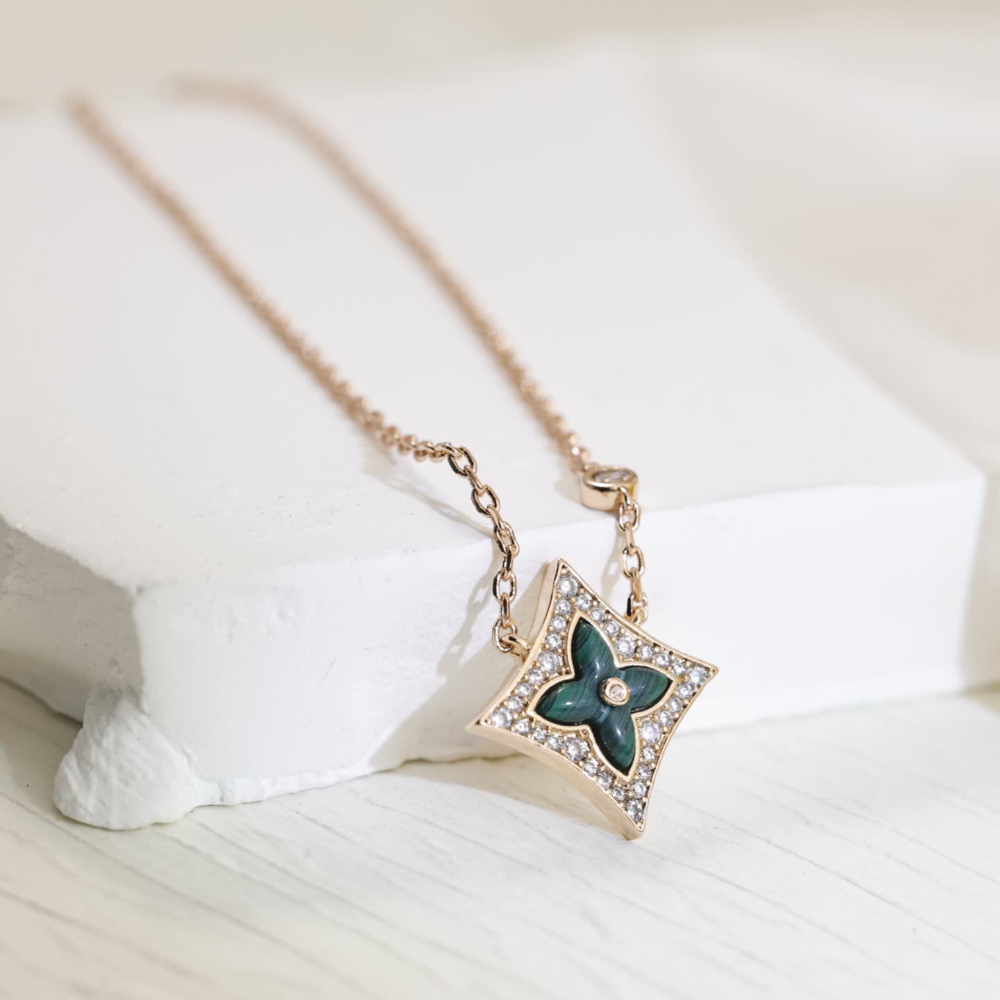 Louis Vuitton Gold and Diamond Flower Pendant Necklace